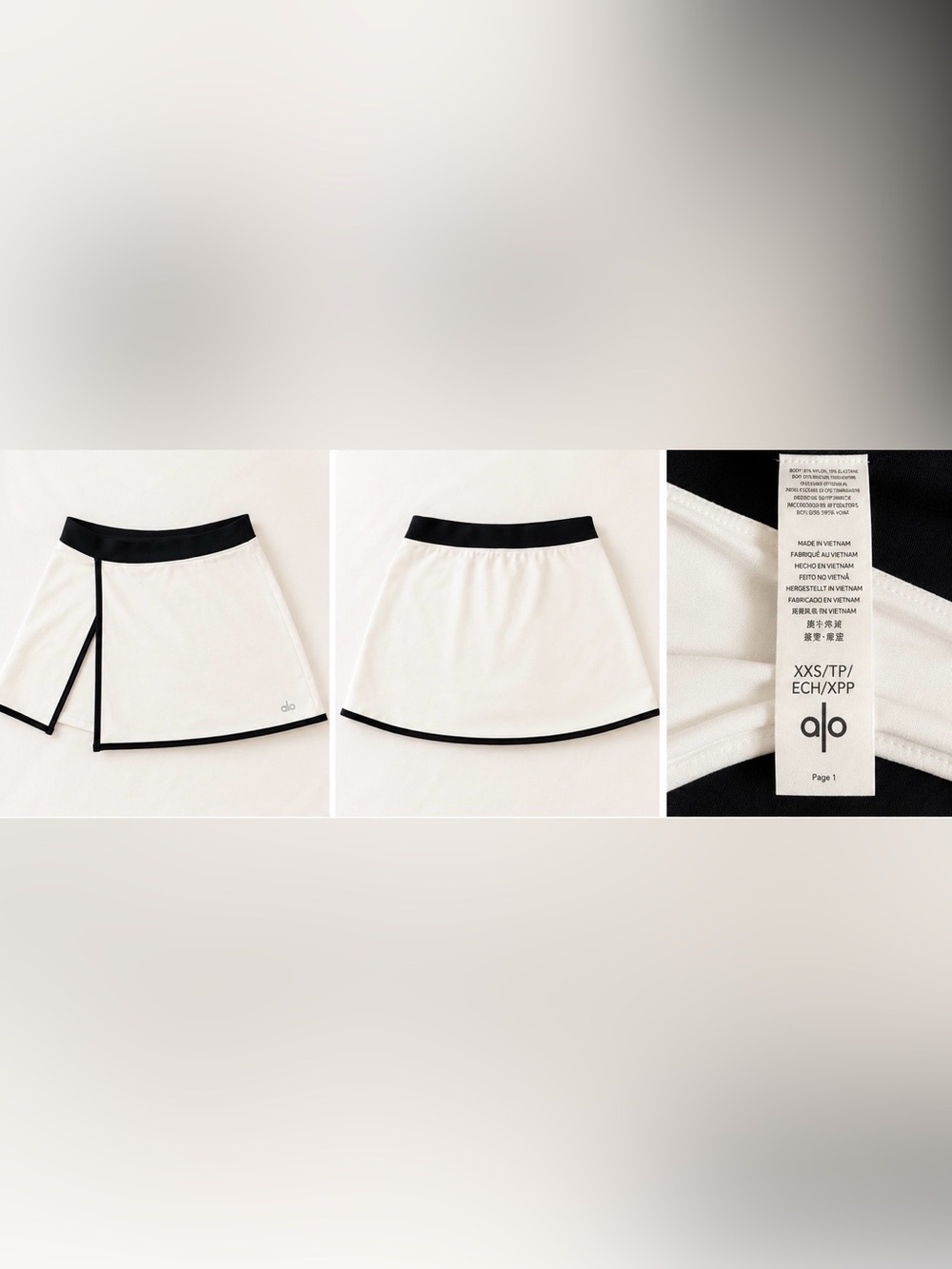 ALO Yoga White A-Line Skirt with Black Trim